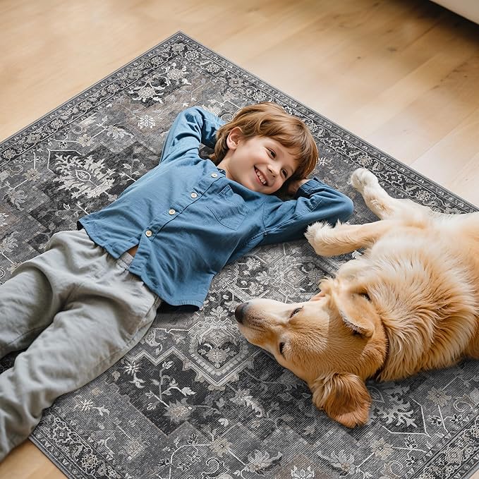 36"x60" Office Chair Mat for Hardwood Tile Floor, Under Desk Carpet Protector for Rolling Computer Chair Mat, Machine Washable Area Rug, Anti-Slip 1/5" Thick Low Pile Thin Vinyl Floor Mat, Black
