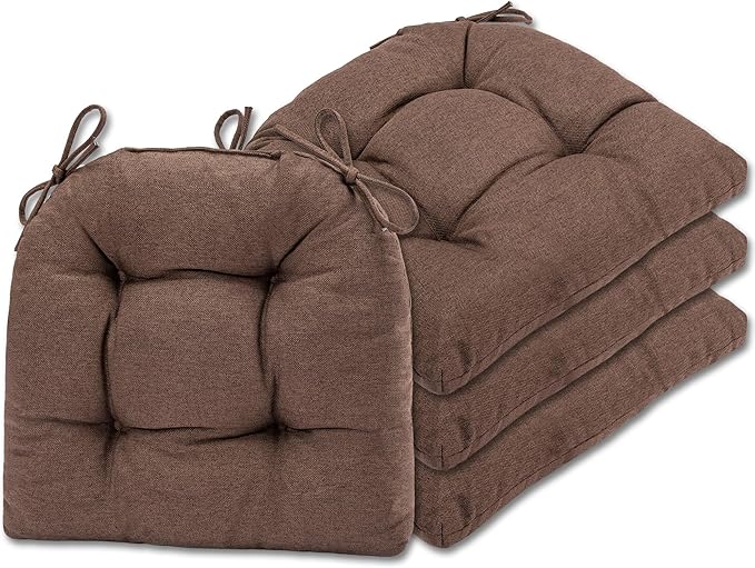 SQUARE MOON Chair Cushions for Dining Chairs, 3 Inch Thick Comfortable Kitchen Chair Pads, Dining Room Seat Cushions with Ties, Machine Washable, 17" x 16" x 3", 4/Pack, Black Coffee