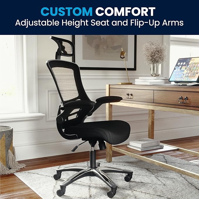 Flash Furniture Kelista High-Back Swivel Office Chair with Adjustable Lumbar Support and Seat Height, Ergonomic Mesh Desk Chair, Black