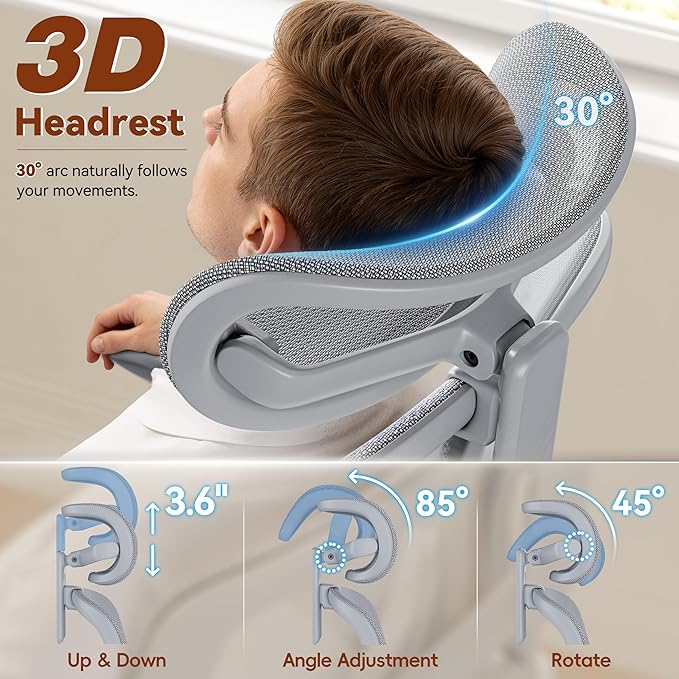 GABRYLLY Ergonomic Mesh Office Chair with Footrest - Big and Tall Desk Chair with 5-Level Adjustable Back Support, Comfy Sliding Seat, 3D Headrest, 4D Armrest, 150° Tilt Computer Executive Chair