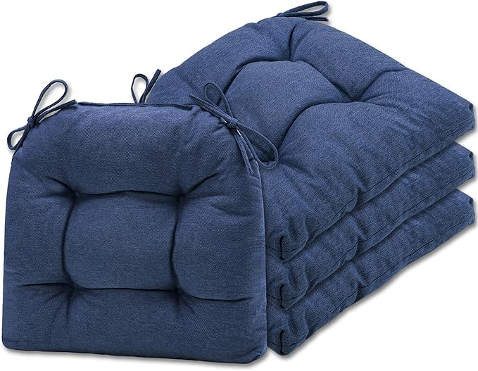 SQUARE MOON Chair Cushions for Dining Chairs, 3 Inch Thick Comfortable Kitchen Chair Pads, Dining Room Seat Cushions with Ties, Machine Washable, 17" x 16" x 3", 4/Pack, Navy