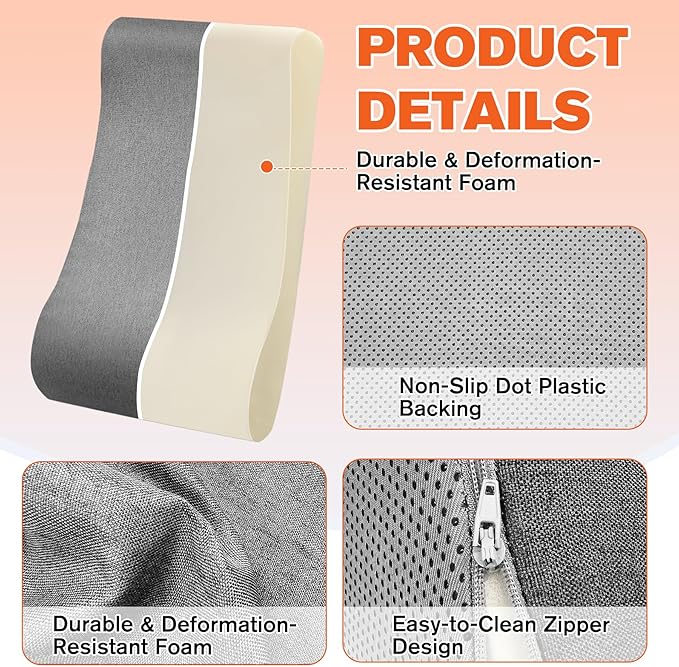 JZHLLA Recliner Neck and Lumbar Support Cushion for Recliner Couch & Glider Chair, Ergonomic S-Shaped Backrest Pillow, Breathable Cotton-Linen Foam, Non-Slip Backing, Removable Cover(Grey)