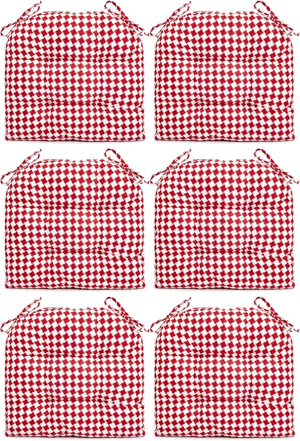 SQUARE MOON Indoor Chair Cushions for Dining Chairs, Soft and Comfortable Rhombic Weave Pattern Kitchen Chair Pads with Ties, 17" x 16" x 3", Wine Red, 6/Pack