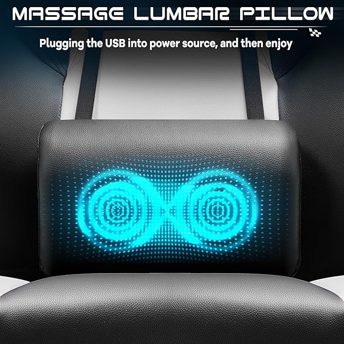 Big and Tall Gaming Chair for Adults, Heavy Duty Computer Chair with Footrest, Video Game Chair, Massage Lumbar Support, Wide Seat High Back Reclining Desk Chair, White
