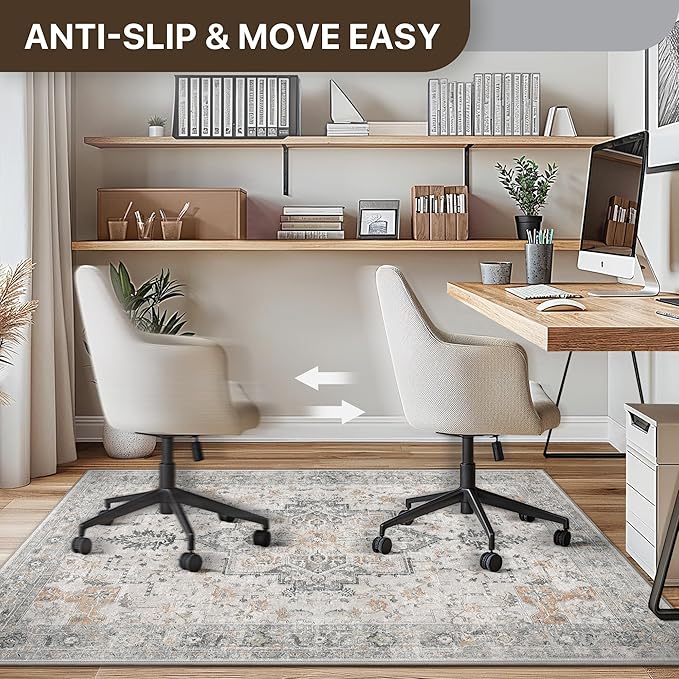 36"x60" Office Chair Mat for Hardwood Tile Floor, Under Desk Carpet Protector for Rolling Computer Chair Mat, Machine Washable Area Rug, Anti-Slip 1/5" Thick Low Pile Thin Vinyl Floor Mat, Taupe