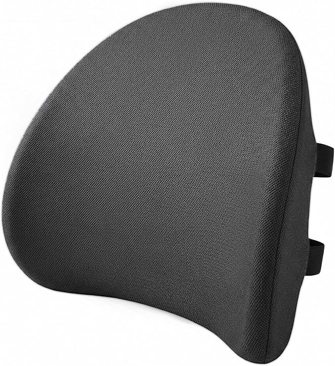 Lumbar Support Pillow for Office Chair & Car Seat - Temperature Stable Memory Foam for Lower Back Pain Relief, Non-Slip Back Cushion with Dual Straps for Desk Workers & Drivers (Black)