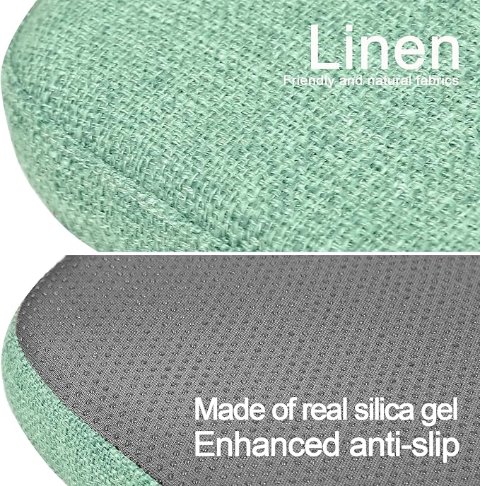 BUYUE Friendly Woven Fabric Magnetic Bar Stool Cushions Set of 4, Enhanced Anti-Slip Breathable Small Chair Seat Pads for Café Bistro Stackable Metal Stools (Square, Light Green, 4 Counts)