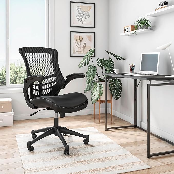 Stylish Mid-Back Mesh Office Chair With Adjustable Arms. Color: Black