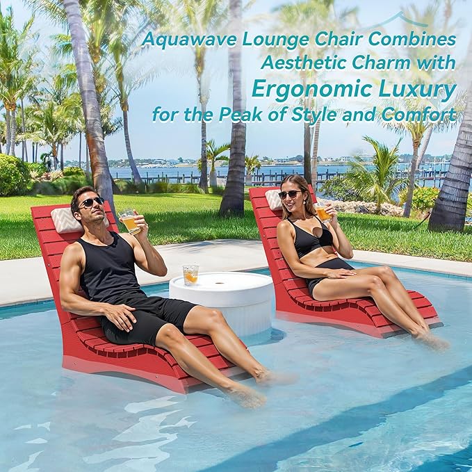 HDPS Pool Lounge Chairs, Use in Pools Lounge Chairs up to 10-Inches of Water, Chaise Chairs with Headrest, Lounge Chair Outdoor, Fade-Resistant Pool Lounger for Deck