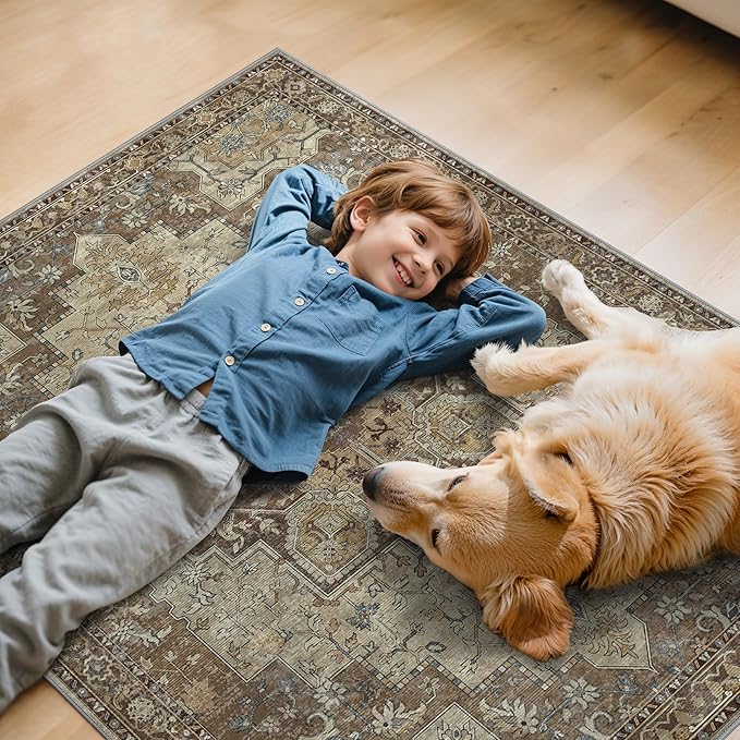 36"x48" Office Chair Mat for Hardwood Tile Floor, Under Desk Carpet Protector for Rolling Computer Chair Mat, Machine Washable Area Rug, Anti-Slip 1/5" Thick Low Pile Thin Vinyl Floor Mat, Brown