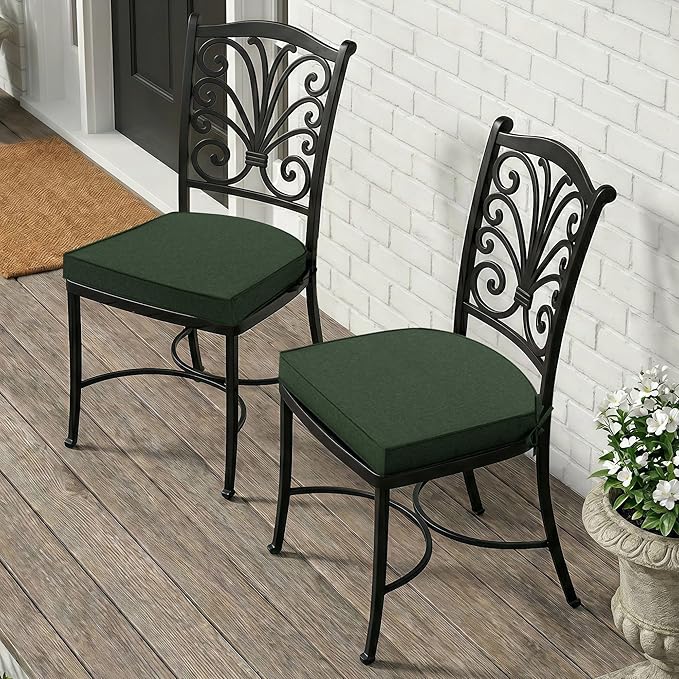 Outdoor Chair Cushions, Fade-Resistant & Water-Resistant, D Shaped Patio Furniture Seat Chair Pads Replacement with Ties, Non-Slip Bottom, Removable Cover, Set of 6, 18.5 x 16 Inch, Olive Green