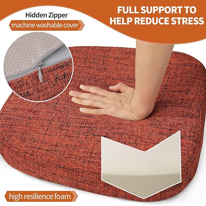 SINOSSO Thickened 2.5" Dining Chair Cushions, Soft Blended High Density Support Foam Kitchen Seat Cushions with Ties, U-Shaped Non-Slip Indoor Chair Pads, 16.5" x 16", 2 PCS, Red