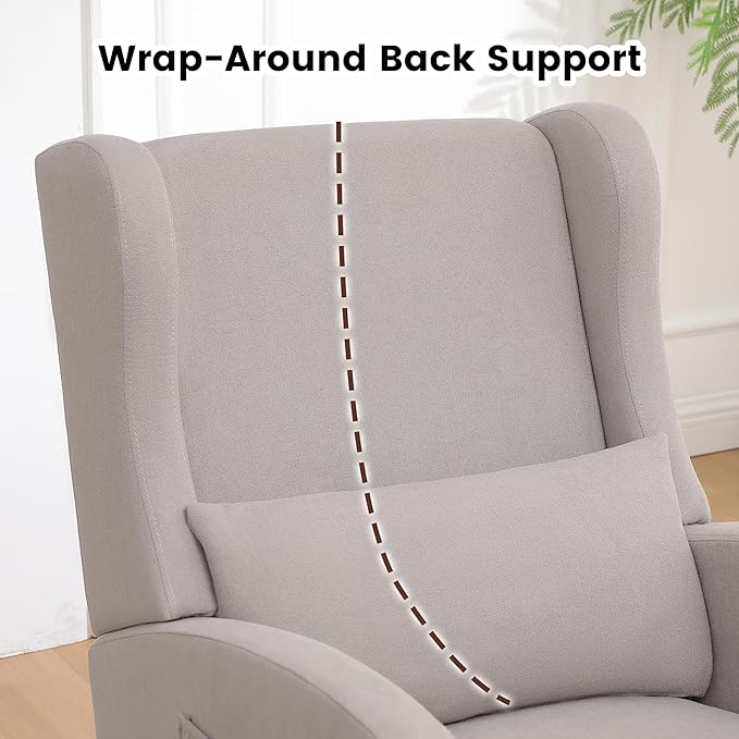 Nursery Rocking Chair，Rocking Chair with Foot Rest,Nursery Rocker Comfy Glider Nursing Chair with Back Pillow for Living Room,Bedroom,Linen Light Grey