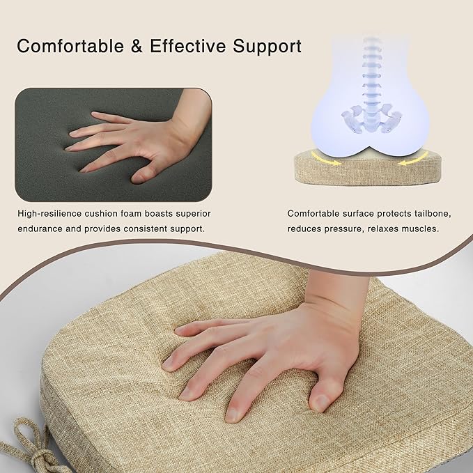 OVOV 14x14 Chair Cushions for Metal Dining Chairs Set of 2 Non Slip Thick Textured Chair Pads for Dining Chairs with Ties and Removable Cover (Beige)