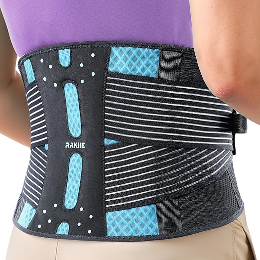 Rakiie Slim Back Brace for Lower Back Pain Relief, Lightweight & Breathable Back Support Brace for Men Women, Ergonomic Light Lumbar Support for Everyday Wear, Sky Blue L