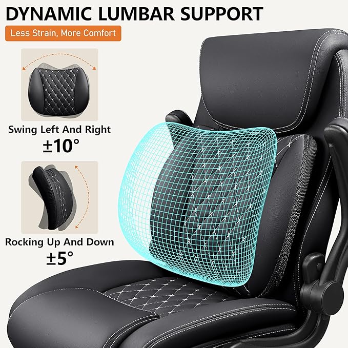 BESTFAIR Office Chair, Ergonomic Computer Desk Chairs with Lumbar Support for Lower Back Pain Relief, Executive Leather Home Chair Comfy with Padded Flip-up Armrests, Black, 6-Pack