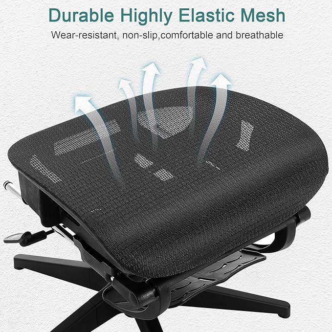 VECELO Swivel Ergonomic High Back Mesh Office Chair with Retractable Footrest, Adjustable Backrest, Tilt Function, 3D Armrests & Headrest, Lumbar Support for Executive/Computer Desk/Task Work, Black