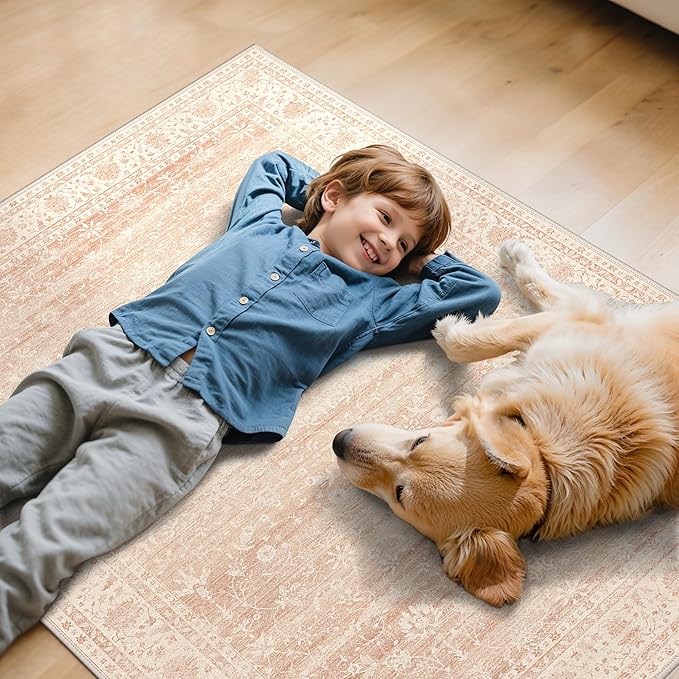 48"x60" Office Chair Mat for Hardwood Tile Floor, Under Desk Carpet Protector for Rolling Computer Chair Mat, Machine Washable Area Rug, Anti-Slip 1/5" Thick Low Pile Thin Vinyl Floor Mat, Dusty Pink