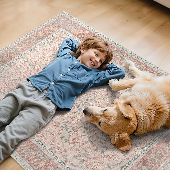 36"x48" Office Chair Mat for Hardwood Tile Floor, Under Desk Carpet Protector for Rolling Computer Chair Mat, Machine Washable Area Rug, Anti-Slip 1/5" Thick Low Pile Thin Vinyl Floor Mat, Pink