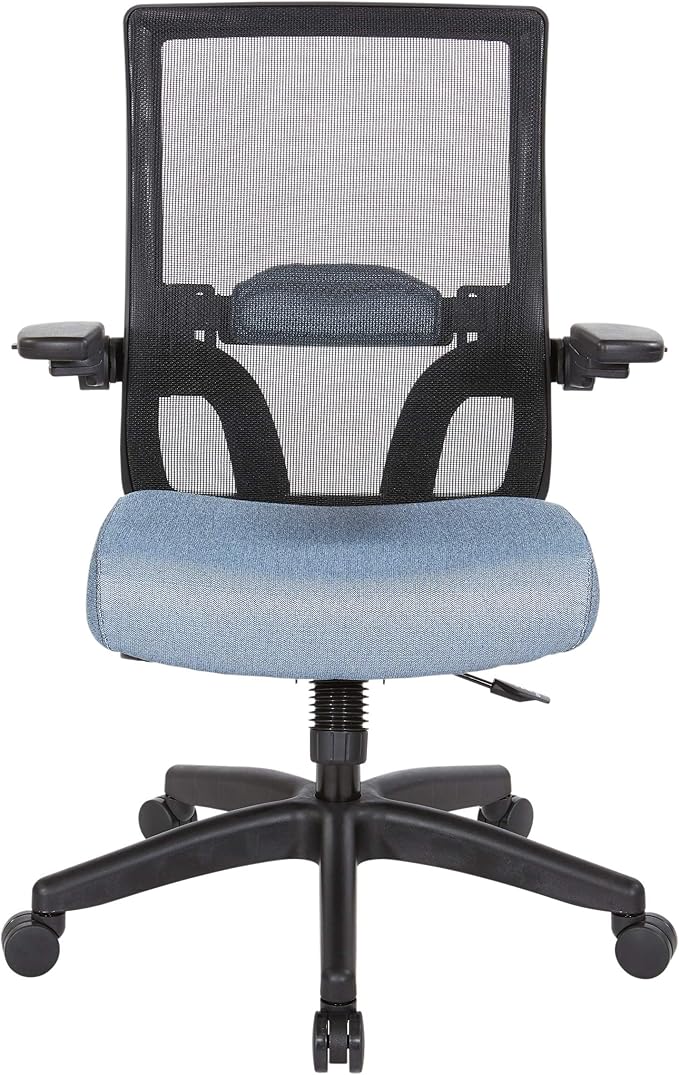 Space Seating 867 Series Adjustable Manager's Chair with Breathable Mesh Back, Lumbar Support and Padded Flip Arms, Blue Fabric Seat with Black Nylon Base