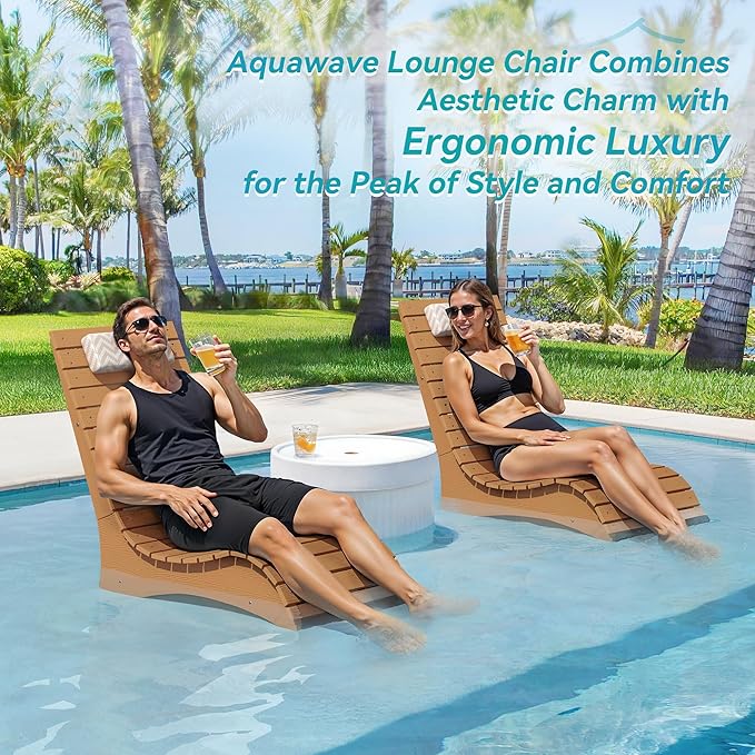 HDPS Pool Lounge Chairs, Use in Pools Lounge Chairs up to 10-Inches of Water, Chaise Chairs with Headrest, Lounge Chair Outdoor, Fade-Resistant Pool Lounger for Deck