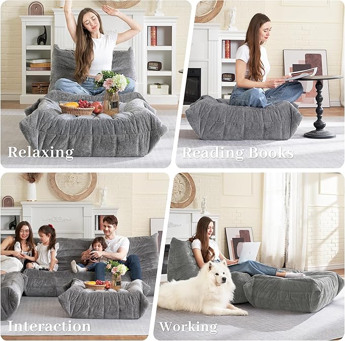 HABUTWAY Bean Bag Ottoman,Foot Rest,Fireside Chair Memory Foam Lazy Bean Bag Sofa for Living Room,Bedroom,Dorm,Office (Ottoman-Light Grey)