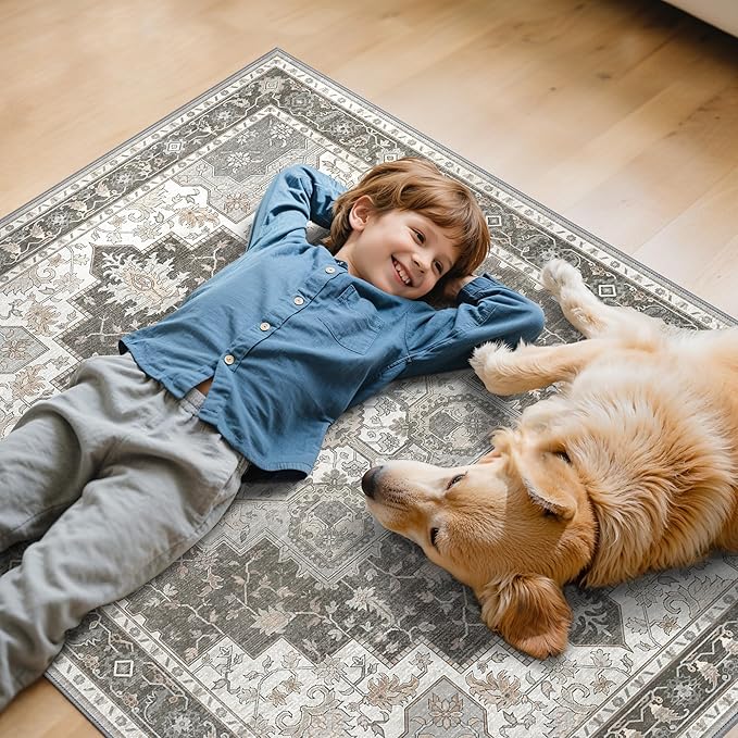48"x72" Office Chair Mat for Hardwood Tile Floor, Under Desk Carpet Protector for Rolling Computer Chair Mat, Machine Washable Area Rug, Anti-Slip 1/5" Thick Low Pile Thin Vinyl Floor Mat, Tawny Grey
