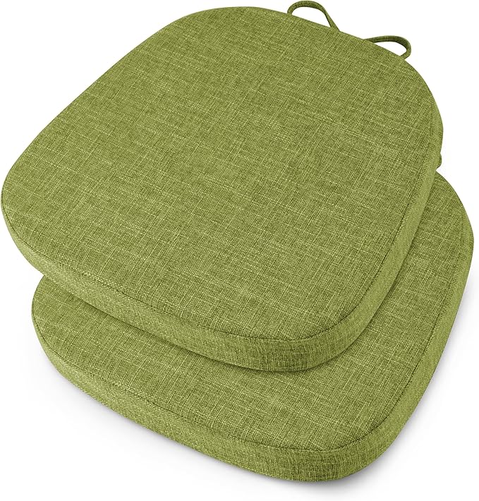 OVOV 14x14 Chair Cushions for Metal Dining Chairs Set of 2 Non Slip Thick Textured Chair Pads for Dining Chairs with Ties and Removable Cover (2, Green)