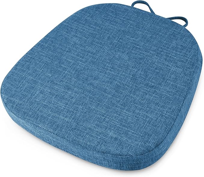 OVOV 14x14 Chair Cushions for Metal Dining Chairs Set of 1 Non Slip Thick Textured Chair Pads for Dining Chairs with Ties and Removable Cover (1, Blue)