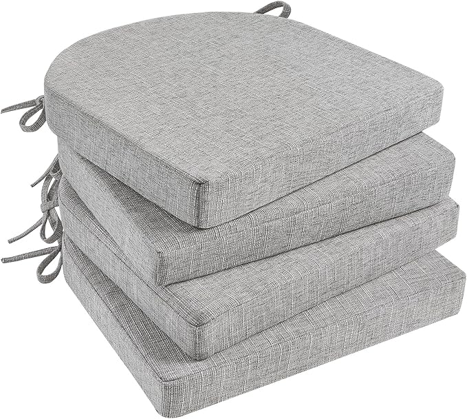 Basic Beyond Chair Cushions for Dining Chairs with Ties and Removable Cover, 2" Thick Seat Cushions for Kitchen Chairs, Set of 4, 17" x 16", Light Grey