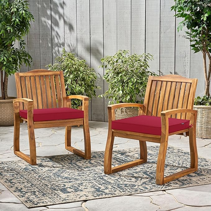 Outdoor Chair Cushions 16 x 17 Inch Water Resistant Patio Chair Cushions with Tie 3 Year Color Fastness Thick Outdoor Seat Cushion for Garden Lawn Patio Furniture Burgundy Red Set of 2