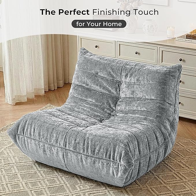 HABUTWAY Bean Bag Chair, Giant Bean Bag Chairs for Adults, Bean Bag Sofa with Filler Faux Fur, Memory Foam Bean Bag Couches Fireside Lazy Sofa for Living Room, Bedroom, Office (Light Grey)