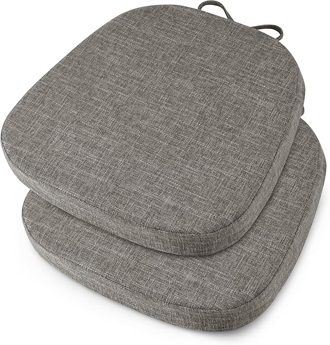 OVOV 14x14 Chair Cushions for Metal Dining Chairs Set of 2 Non Slip Thick Textured Chair Pads for Dining Chairs with Ties and Removable Cover (Light Grey)