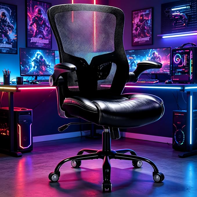 Ergonomic Office Chair, Adjustable Flip-Up Armrest Desk Chair with Lumbar Support, 360° Swivel Breathable Mesh Computer Chair, Adjustable Height Executive High Back Office Chair for Home Office