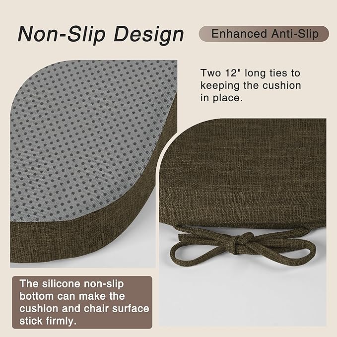 OVOV 14x14 Chair Cushions for Metal Dining Chairs Set of 4 Non Slip Thick Textured Chair Pads for Dining Chairs with Ties and Removable Cover (4, Khaki)