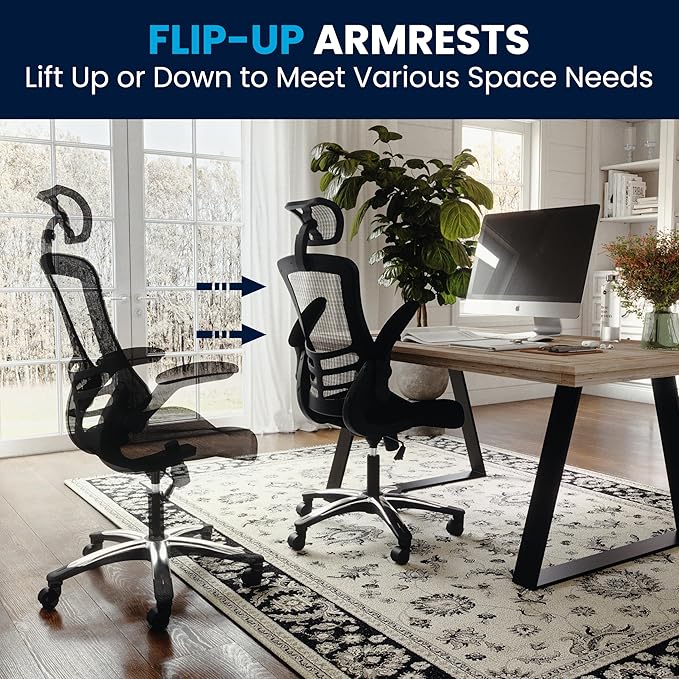 Flash Furniture Kelista High-Back Swivel Office Chair with Adjustable Lumbar Support and Seat Height, Ergonomic Mesh Desk Chair, Black