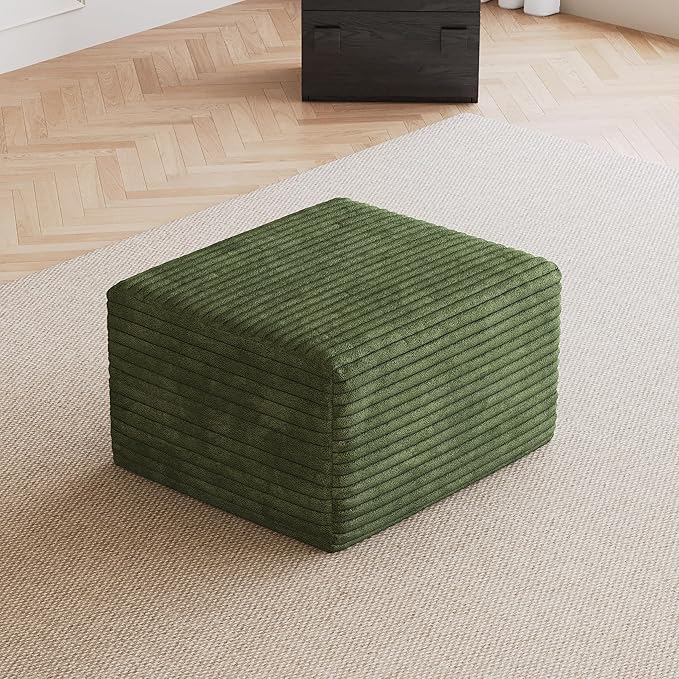 25.6" Corduroy Ottoman for Couch,Plush Memory Foam Couches Ottomans,Upholstered Boneless Couches Footrest for Living Room - Compressed Sofa in a Box No Assembly Require,Green