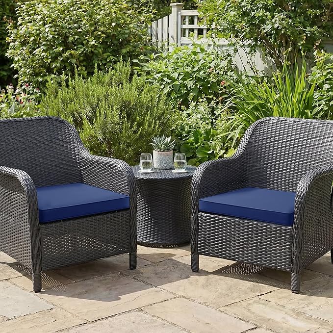 Summsun Outdoor Chair Cushions Set of 2: Waterproof & Color Fastness Seat Cushion for Patio Furniture - 22 x 22 x 3 Inch Chair Pads with Ties and Hidden Zipper - Patio Chair Cushion Replacement, Navy