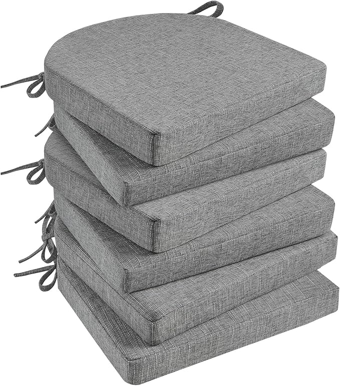 Basic Beyond Chair Cushions for Dining Chairs 6 Pack, Kitchen Chair Cushions with Ties and Non Slip Backing, 16 x 16 inches Chair Pads for Dining Chairs (Dark Grey)