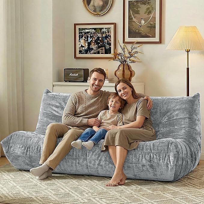 HABUTWAY Bean Bag Chair, Giant Bean Bag Chairs for Adults, 3 Seater Fireside Chair, Lazy Large Floor Bean Bag Sofa for Living Room, Bedroom, Dorm, Office (Light Grey)