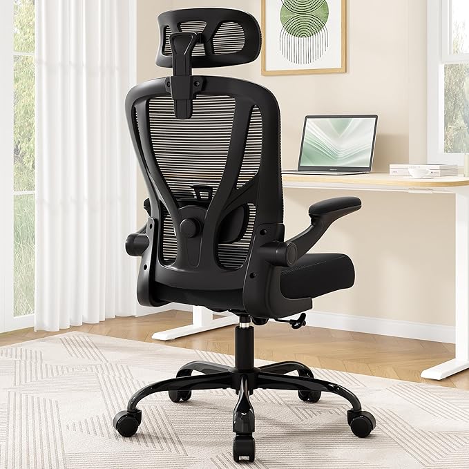 Office Chair Ergonomic Desk Chair - Mesh High Back Office Chair with Headrests Wheels Lumbar Support Home Desk Office Chairs Flip up Armrest Executive Rolling Computer Chair Black 10 Pack