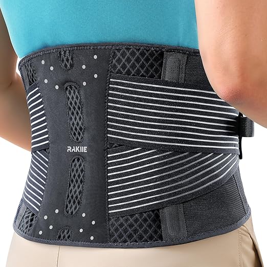 Rakiie Slim Back Brace for Lower Back Pain Relief, Lightweight & Breathable Back Support Brace for Men Women, Ergonomic Light Lumbar Support for Everyday Wear, Light Gray S
