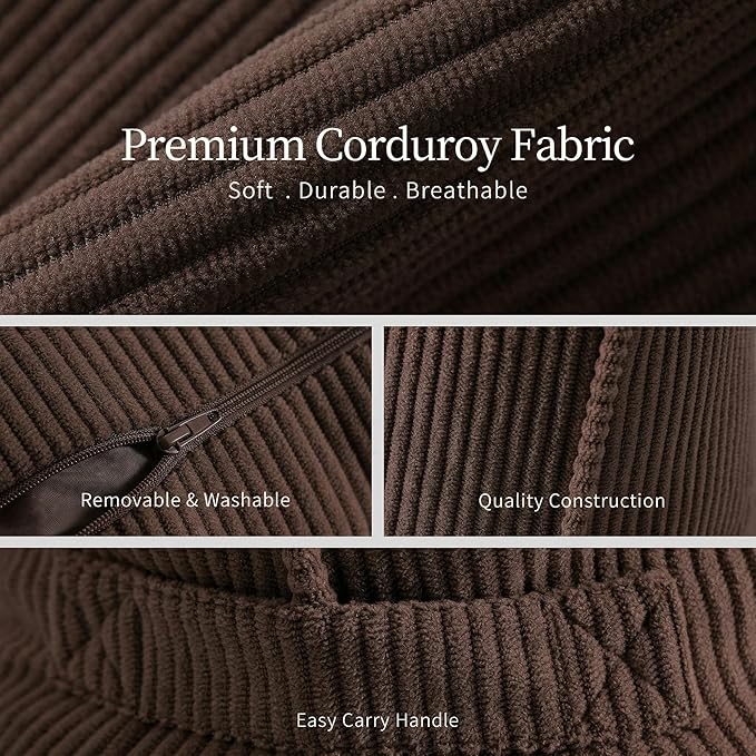 Pat. Pend. Corduroy Lumbar Back Support Pillow for Recliner, Relaxing and Sitting, Triangle Cushion for Sofa or Bed Sitting, Backrest Support Pillow with Removable Washable Cover, Chocolate