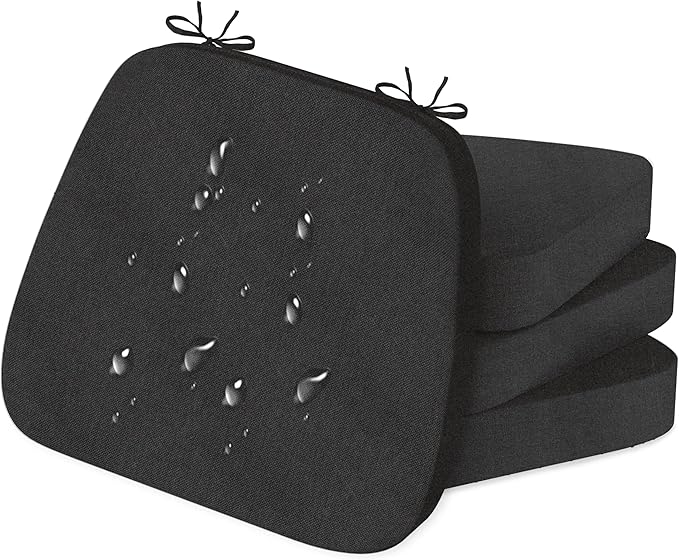 17'' x 16'' x 2.5"Thick Chair Cushions for Dining Chairs, 4 Pack WaterProof Easy Clean Kitchen Chair Pads with Ties and Non-Slip Backing - 30D High Elastic Foam Soft Kitchen Chair Cushions