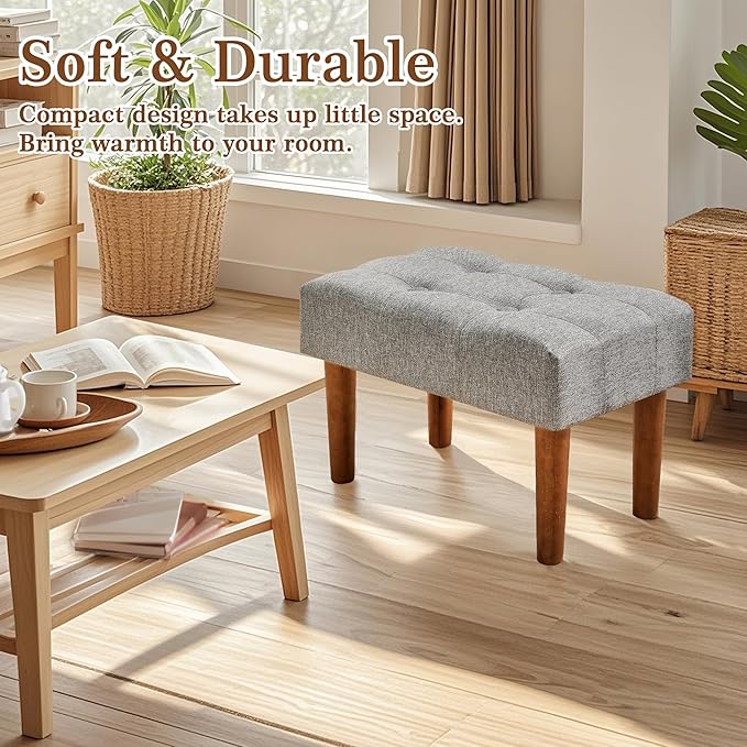 VECELO Small Foot Rest Under Desk Ottoman, Linen Foot Stool with Legs, Rectangle Footrest Leg Rest for Sofa, Relieve Stress, Better Posture, Ottoman Rest Stools for Living Room Entryway, Gray