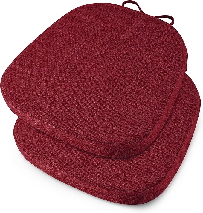 OVOV 14x14 Chair Cushions for Metal Dining Chairs Set of 2 Non Slip Thick Textured Chair Pads for Dining Chairs with Ties and Removable Cover (2, Red)