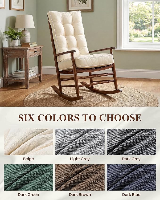 Rocking Chair Cushions Indoor, 5-inch Thicken Seat Cushion with Memory Foam Non-Slip Tufted Chair Pads Set of Seat & Back Cushion for Outdoor Rocker Living Room, Beige, 28x18x5/18x18x5