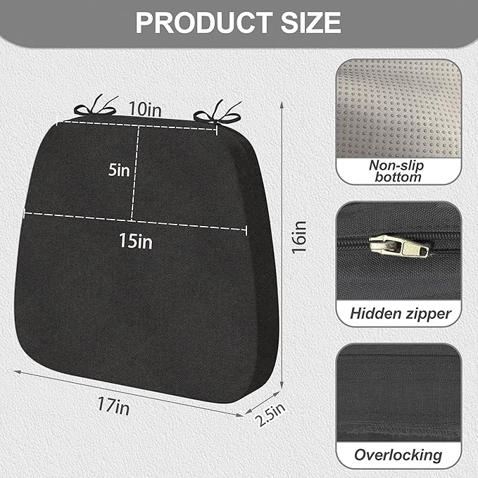 17'' x 16'' x 2.5"Thick Chair Cushions for Dining Chairs, 4 Pack WaterProof Easy Clean Kitchen Chair Pads with Ties and Non-Slip Backing - 30D High Elastic Foam Soft Kitchen Chair Cushions