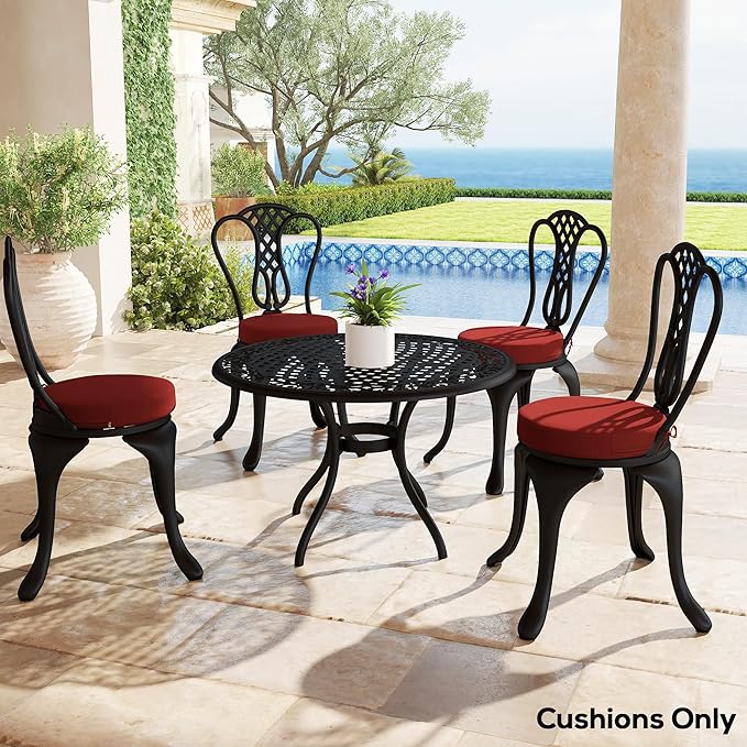 Outsunny Outdoor Bistro Chair Cushions Set of 4 with Machine Washable Cover, 15" x 15" x 3" Thick Round Seat Cushions for Patio Furniture with Ties, Chair Pads for Dining Chairs, Wine Red