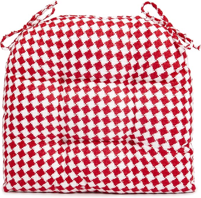 SQUARE MOON Indoor Chair Cushions for Dining Chairs, Soft and Comfortable Rhombic Weave Pattern Kitchen Chair Pads with Ties, 17" x 16" x 3", Wine Red, 6/Pack